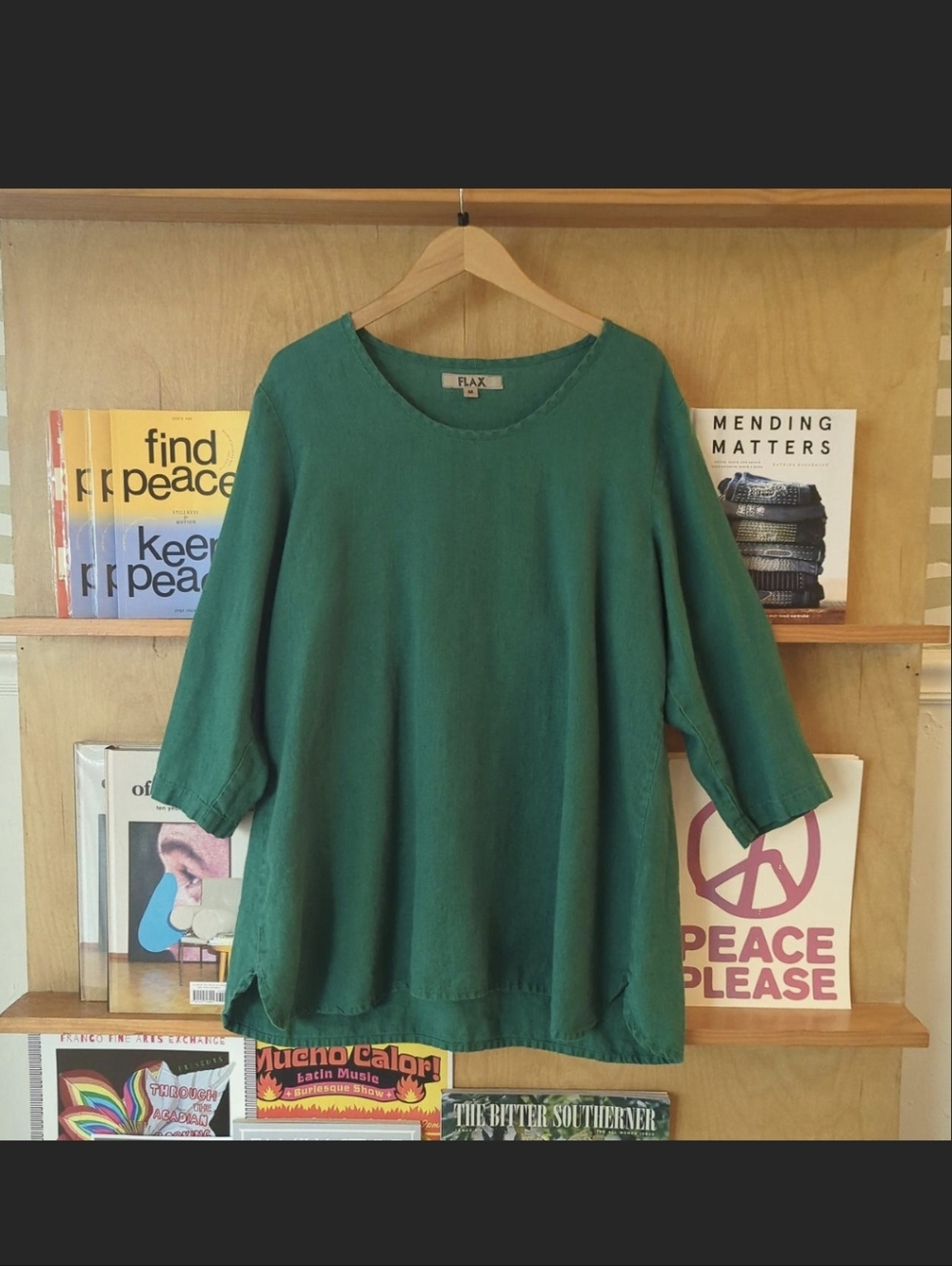 Flax emerald green linen oversized tunic top/mini dress Size Medium